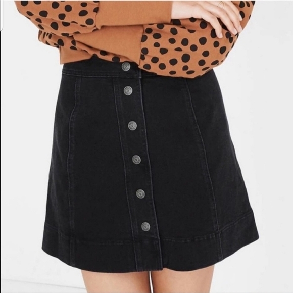 Madewell Dresses & Skirts - Madewell Women's Black Denim A Line Button Down Mini Skirt Size 4 Moto Grunge